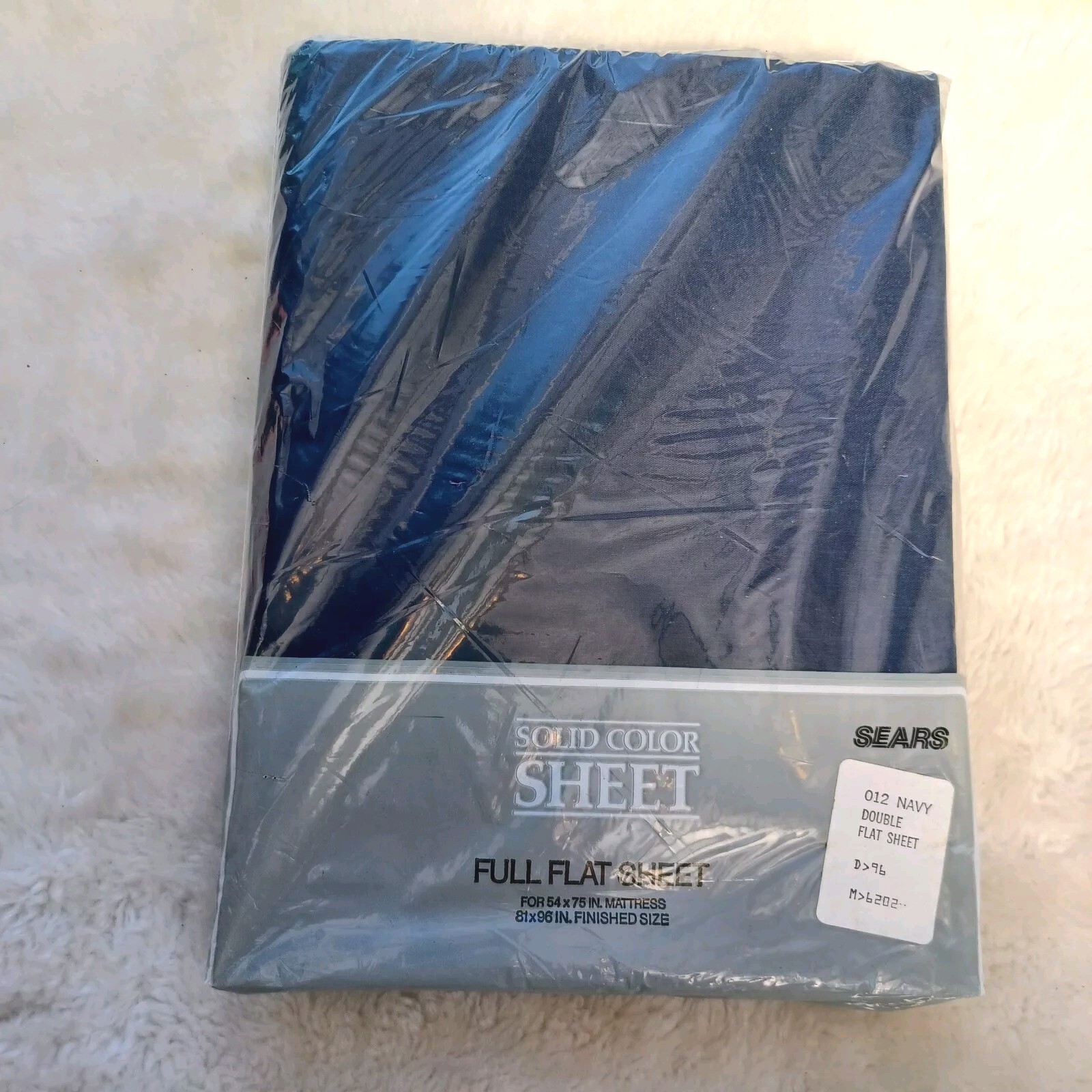 Vintage NOS Full / Double 81" X 96" Flat Sheet Solid Navy Blue Sears USA gallery