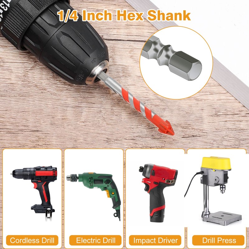 10x Four-Blade Eccentric Drill Bit 1/4" 5/16" 3/8" 1/2" for Masonry Glass Tile gallery