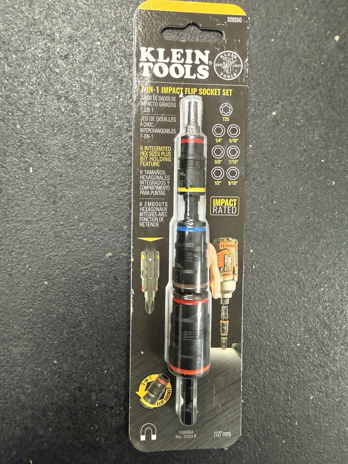 Klein Tools 7-in-1 Impact Flip Socket Set 5" Center Bit With 6 Hex Sizes 32933G gallery