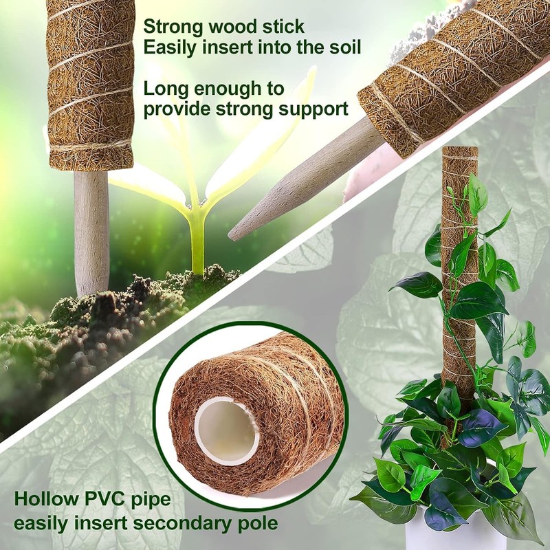 Extendable 47.5-inch Coir Moss Pole Set - Ideal for Climbing Vines & Creepers gallery