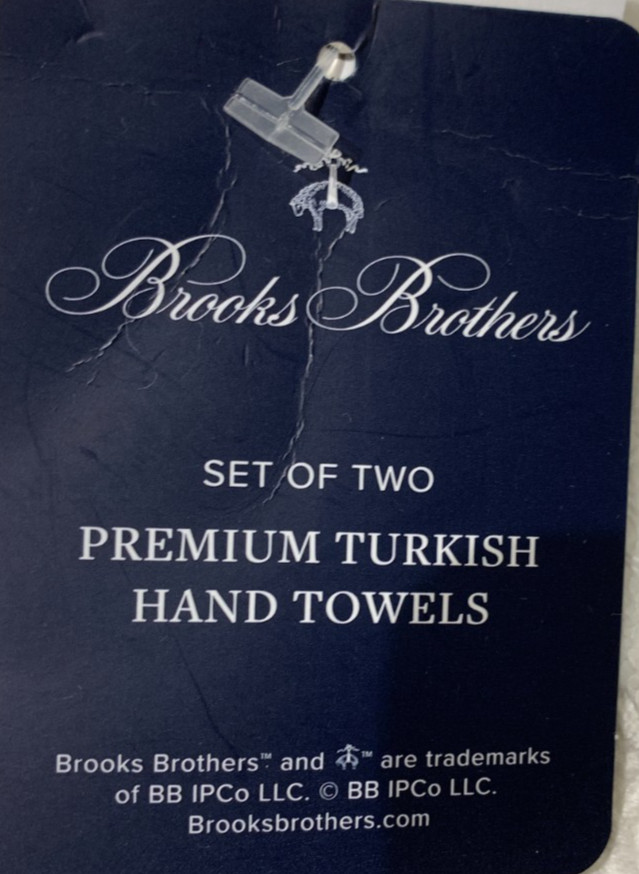 2PK New Brooks Brothers Premium Turkish Hand Towel 100% Cotton White 18X28in gallery