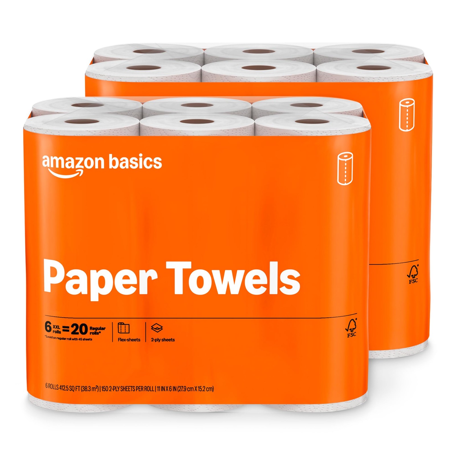 Amazon Basics 2-Ply Flex-Sheets Paper Towels, 12 Basics Rolls = 40 Regular Rolls gallery