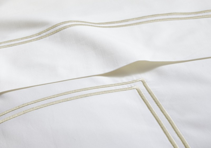 4pc Bed Sheet Set – Cotton with Double Rows Stitch Embroidery - Tan gallery