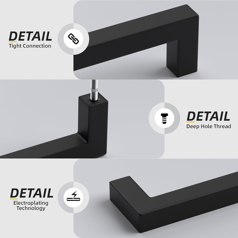 5 Pack Black Square Bar Cabinet Pull Drawer Handle Stainless Steel Modern Hardwa gallery