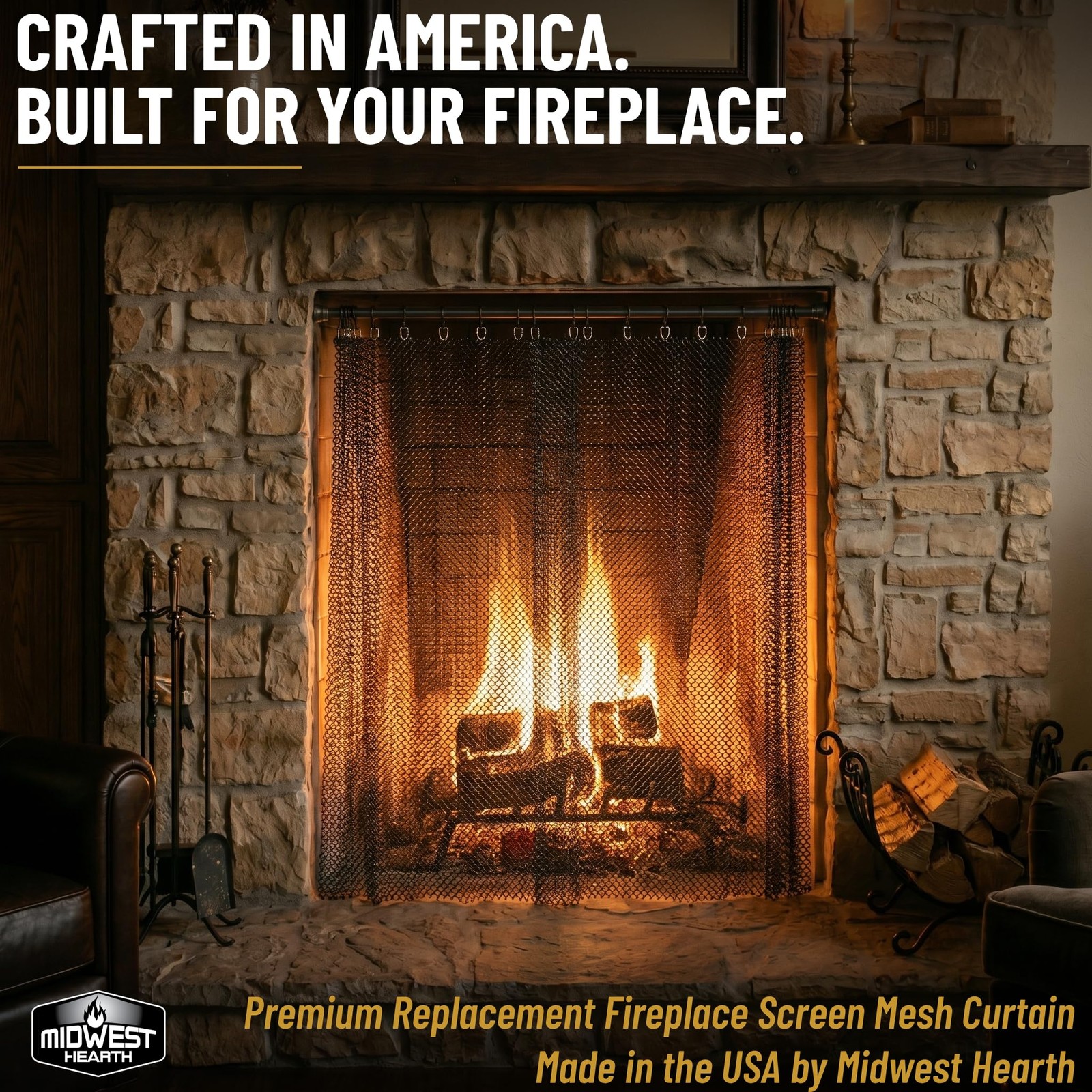 Midwest Hearth Fireplace Screen Mesh Curtain 29 In. High - Made In Usa 19-Gauge gallery