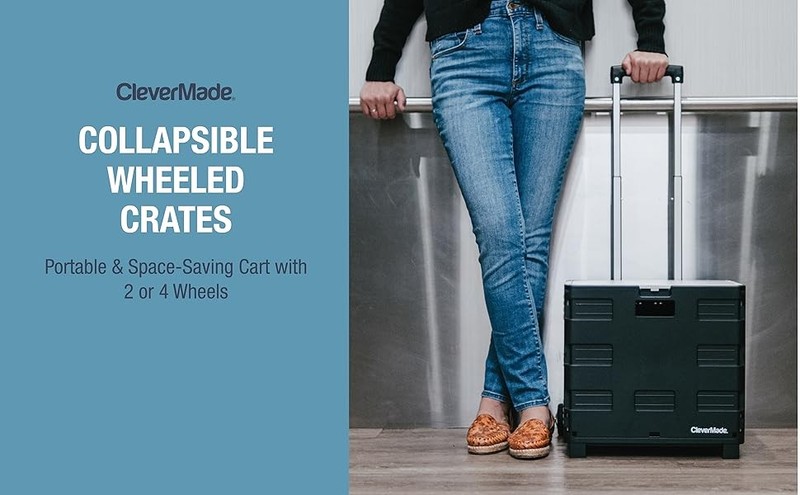 Collapsible Crate on Wheels with Handle (35L, 4-Wheel) – Collapsible Rolling gallery