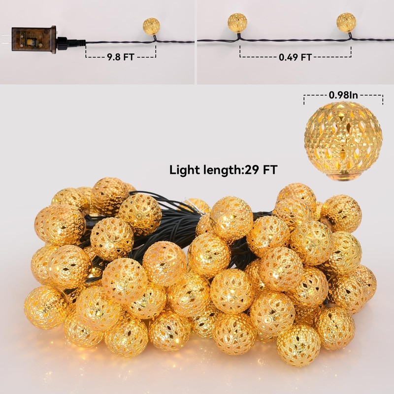 Moroccan String Lights Plug-in 60 LED 29ft Indoor Outdoor Waterproof 8 Modes ... gallery