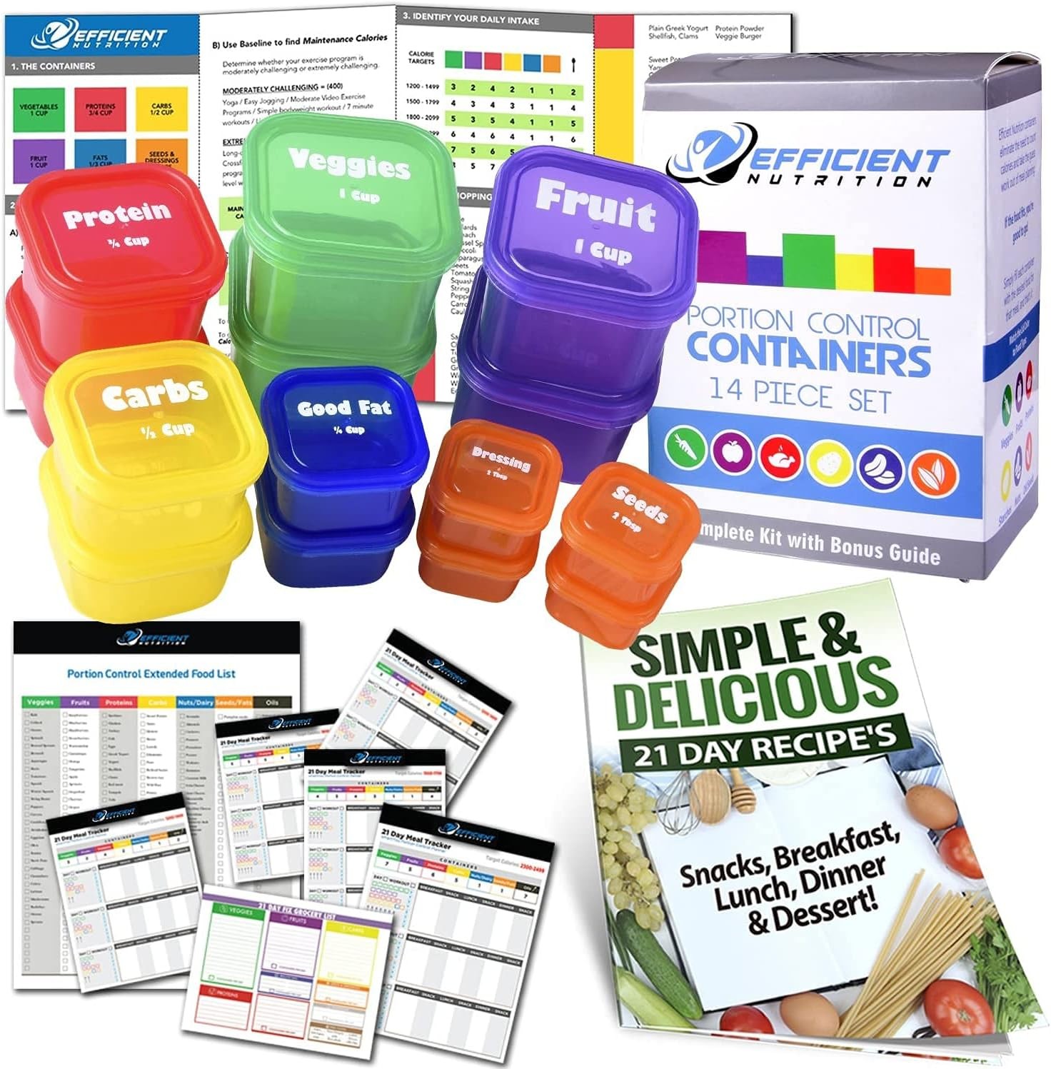 14 Pcs Fix Portion Control Containers Kit Beach Body Food Plan Diet Weight Loss gallery