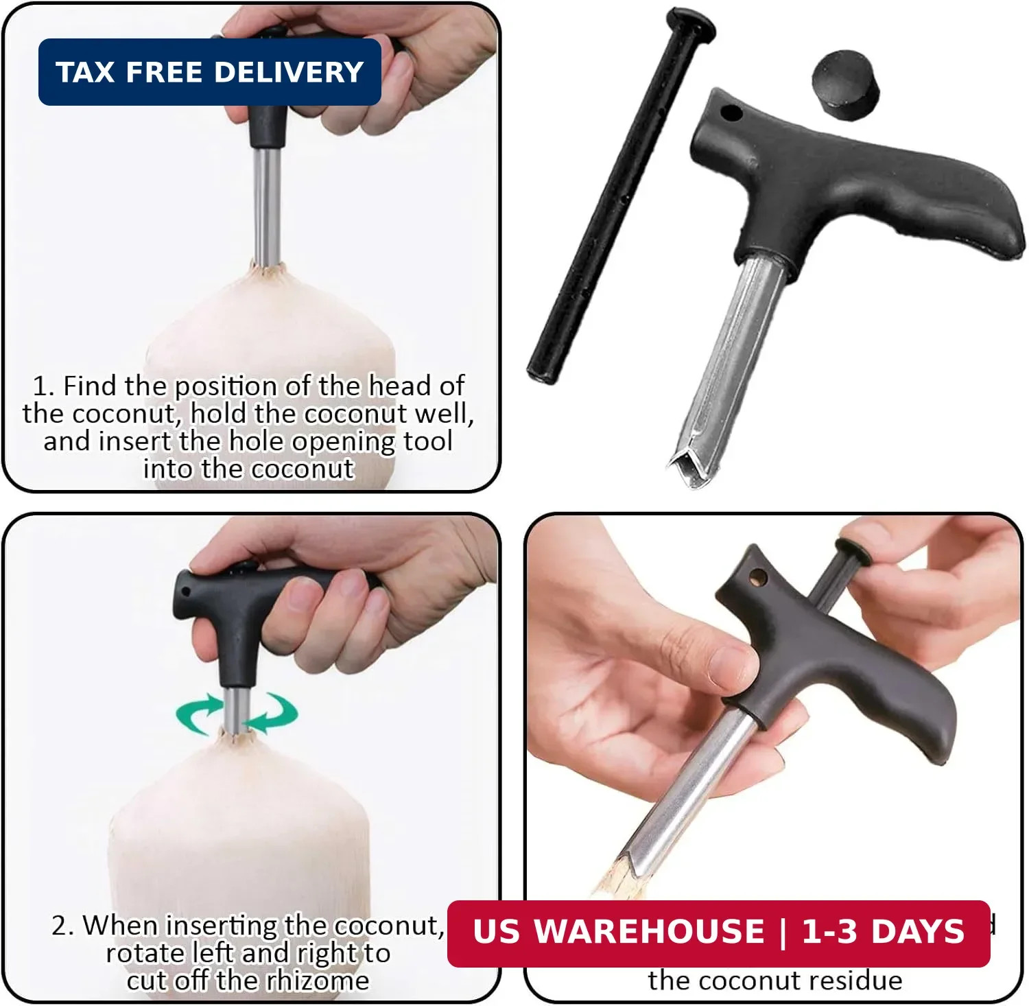 3 PCS Coconut Opener Tool Set, Stainless Coconut Meat Remover Peeler Cutter &... gallery