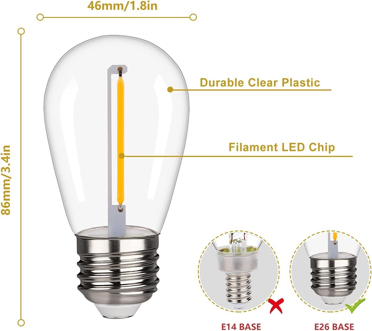 Waterproof S14 LED Light Bulbs Outdoor String Lights Replacement E26 Base 15Pack gallery