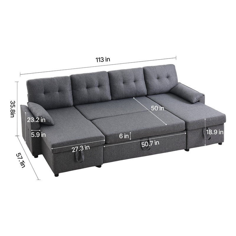 Uimoso U Shaped Storage Sofa Bed Convertible Sleeper Pull Out Couch Loveseat gallery