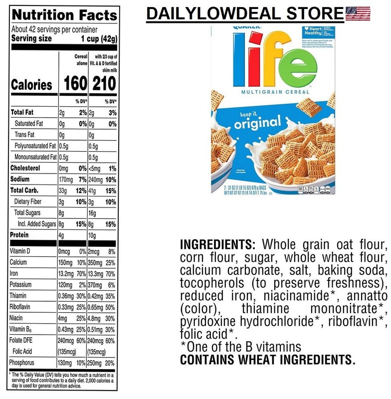 2 PACK - Quaker Life Multigrain Heart Healthy Cereal 62 oz (Total 124 oz) gallery