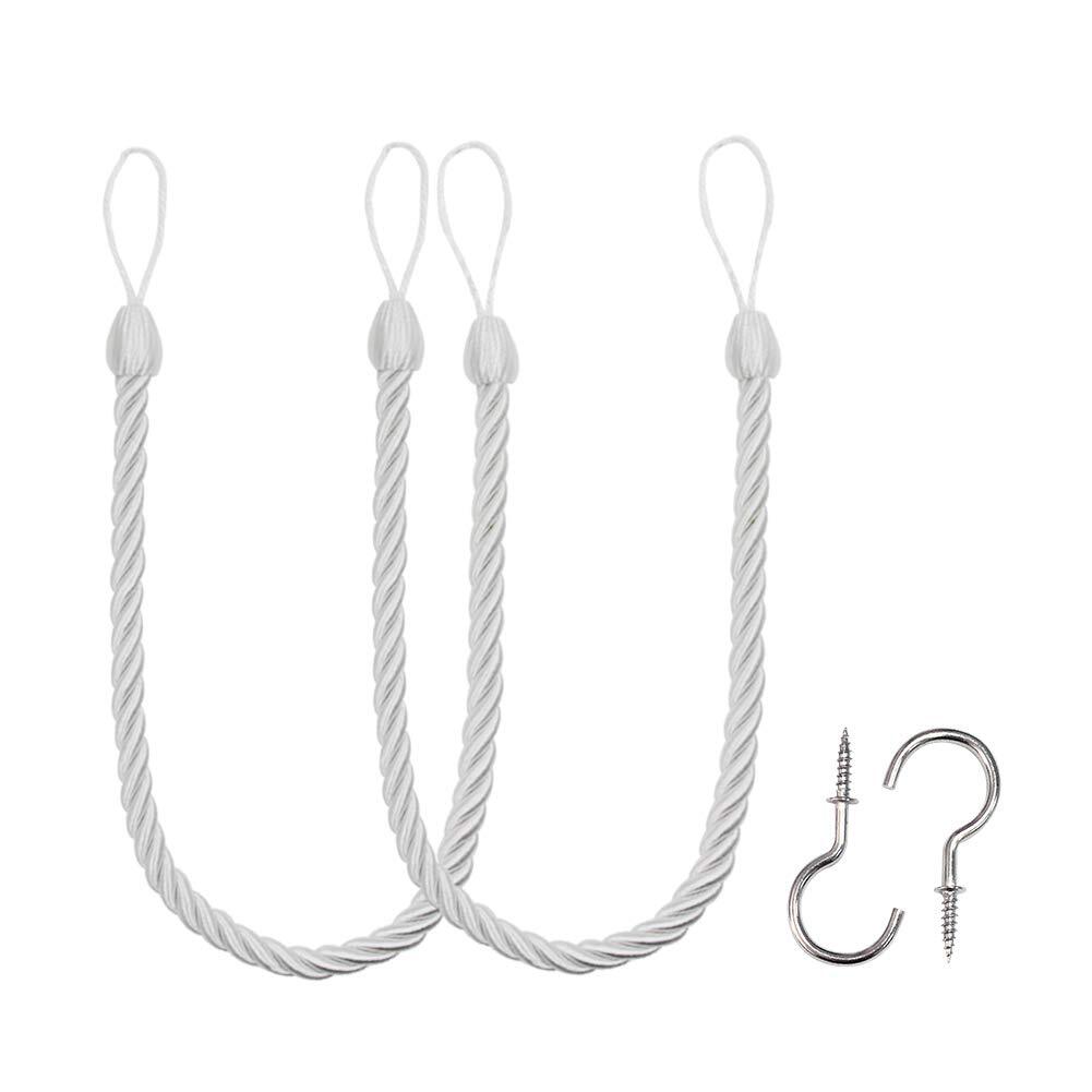 Curtain Ropes, Curtain Handmade Holdbacks with 2 Metal Screw Hooks White 2 Pack gallery