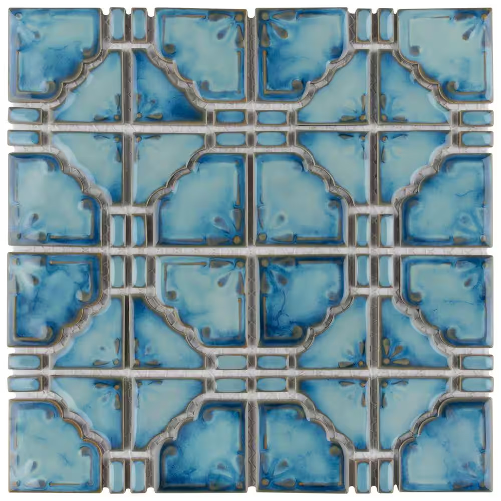 Hudson Moonbeam Diva Blue 12 In. X 12 In. Porcelain Floor and Wall Mosaic Tile ( gallery