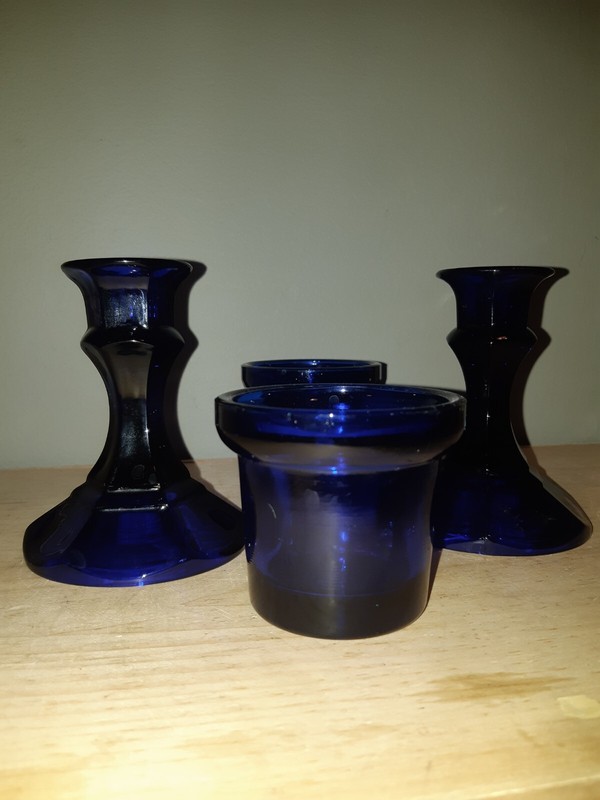 Cobalt Blue Pair Candlesticks Tea Light Holders gallery