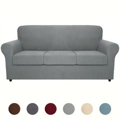 Three-piece cornflake-patterned elastic fabric armchair cover, including seat co