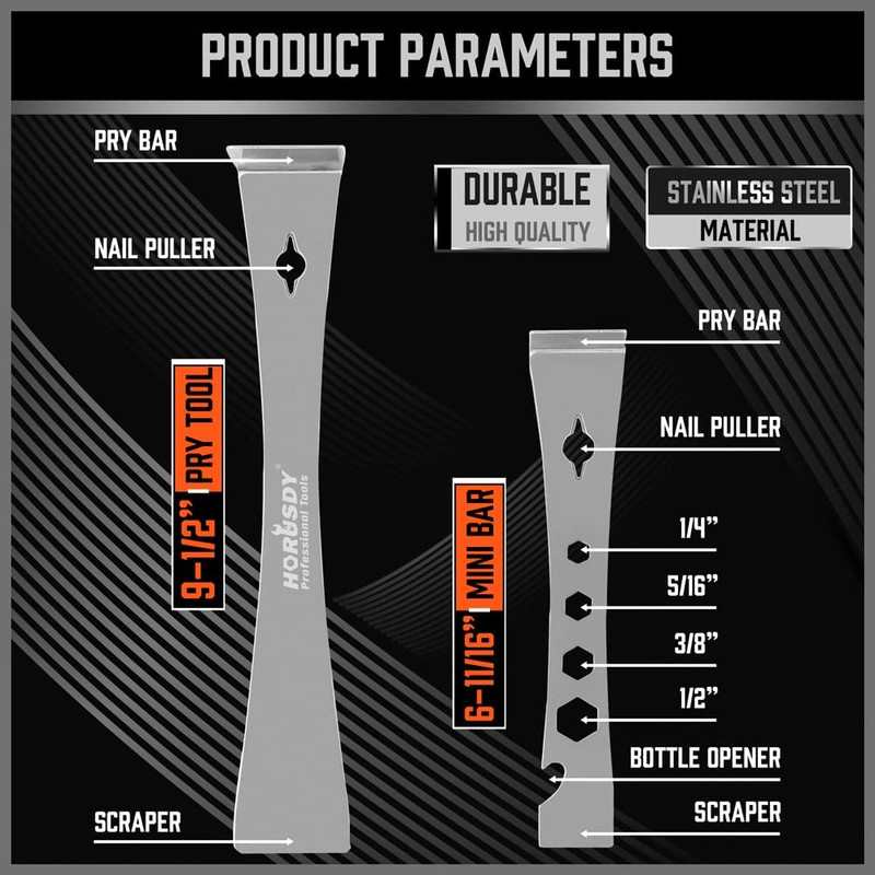 HORUSDY 2-Piece Pry Bar Scraper Set, Stainless Steel Flat Pry Bars with Hex Scre gallery