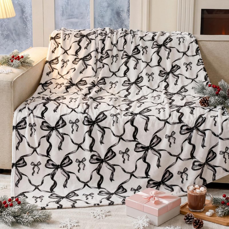 Buryeah Black Bow Throw Blanket Valentine's Day 50 x 60 inches, gallery