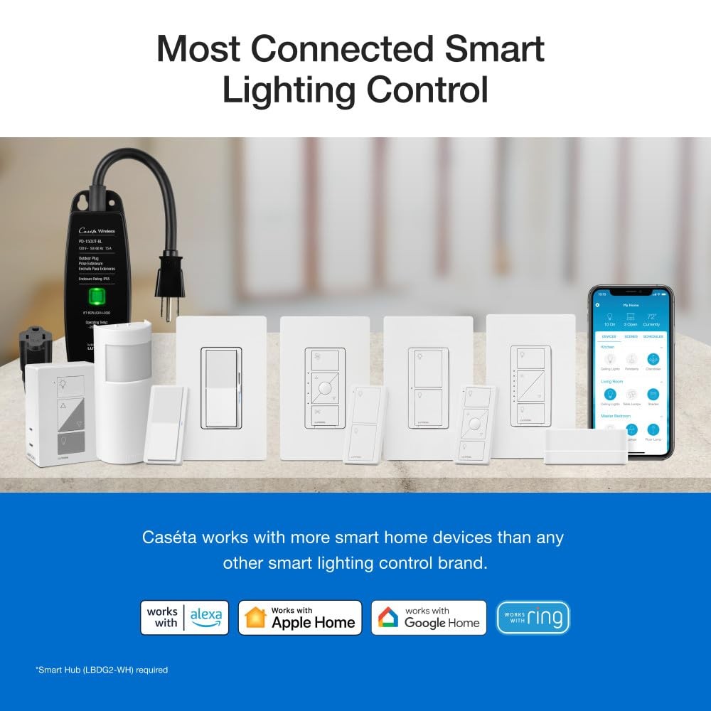 Smart Light Switch for Caseta Lighting Neutral Required Black DVRF-5NS-BL Led gallery