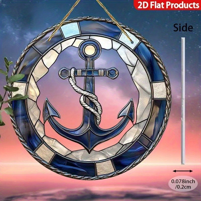 Navy Blue Anchor Rope Nautical Rope Rim Round Acrylic Suncatcher Coastal Decor gallery