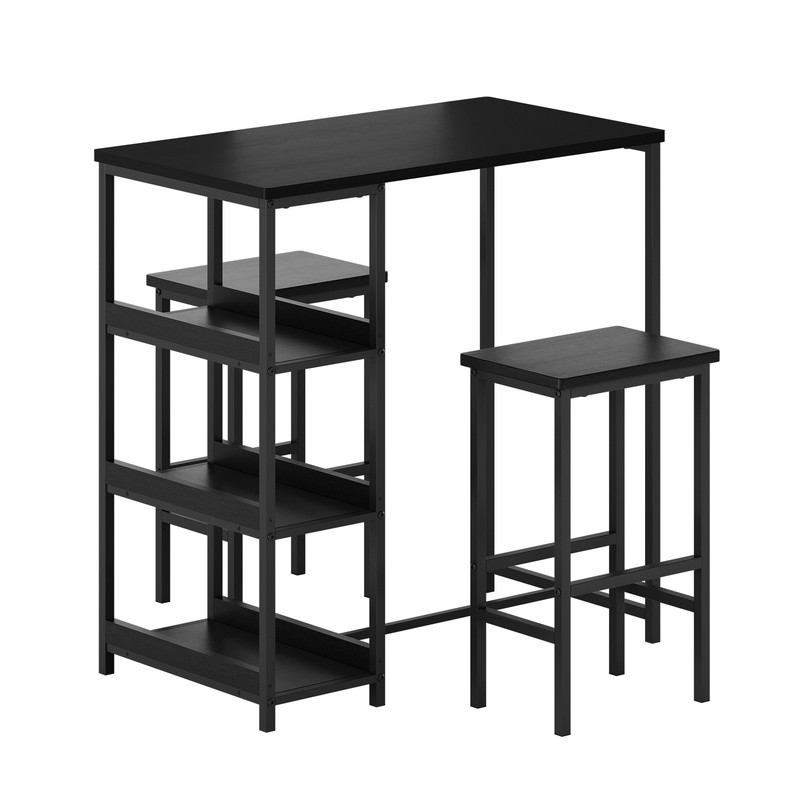 36" Dining Table Set for 2, Kitchen Table and 2 Bar Stools with Storage Shelves gallery