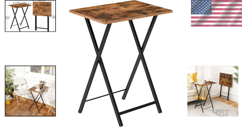 Rustic Brown & Black Folding TV Table - Stylish Snack Companion for Small Spaces gallery