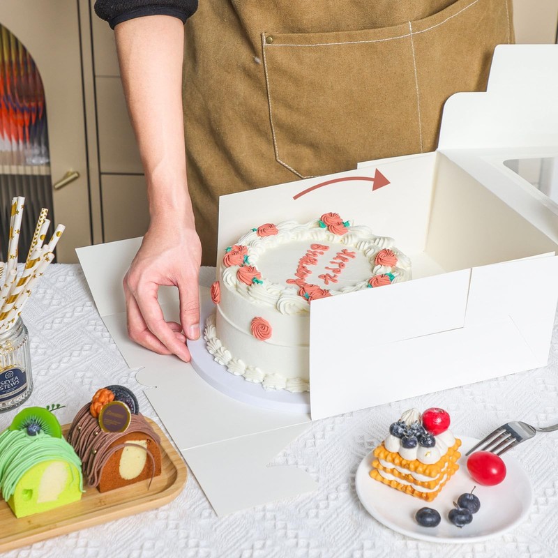 24 PCS White Bakery Boxes With Window 10x10x5 Inch Cake Pie Pastry Container gallery