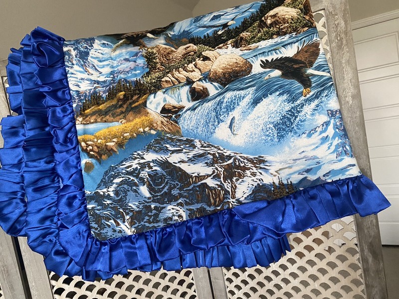 Eagle/Waterfall Pattern Satin Bordered/Cotton /Blanket/Throw-Homemade-56 X 45 gallery