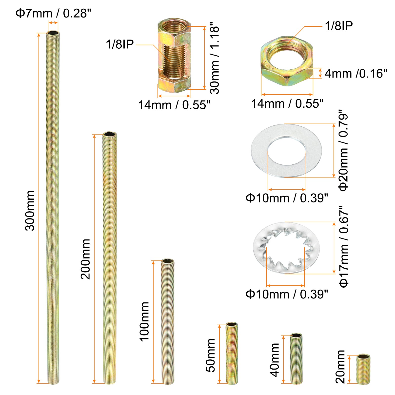 2 Set 1/8IP Thread Lamp Repair Hardware Assortment Pack with Thread Lamp Pipe gallery