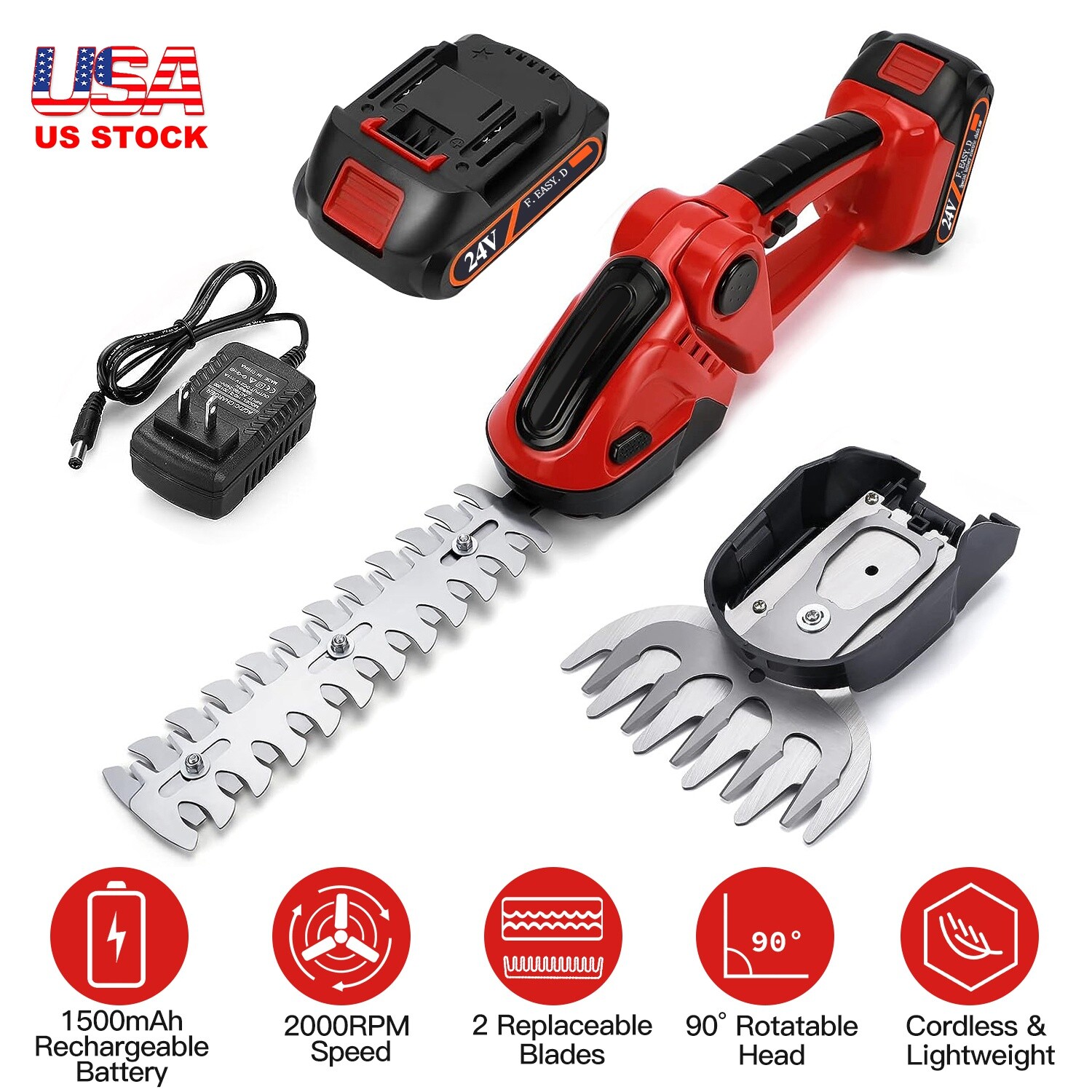 Handheld Electric Cordless Grass Shear Hedge Trimmer 24V Rechargeable Battery gallery