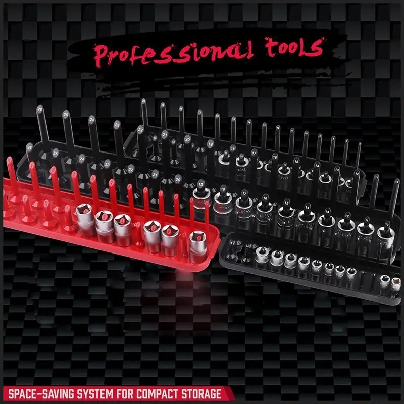 6Pc Socket Organizer Storage Holder Tool Set Tray Rack Metric SAE 1/4" 3/8" 1/2" gallery
