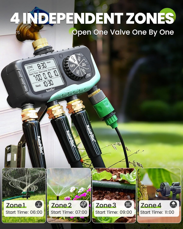 4-Zone Sprinkler Timer with Rain Delay & Automatic Watering System gallery