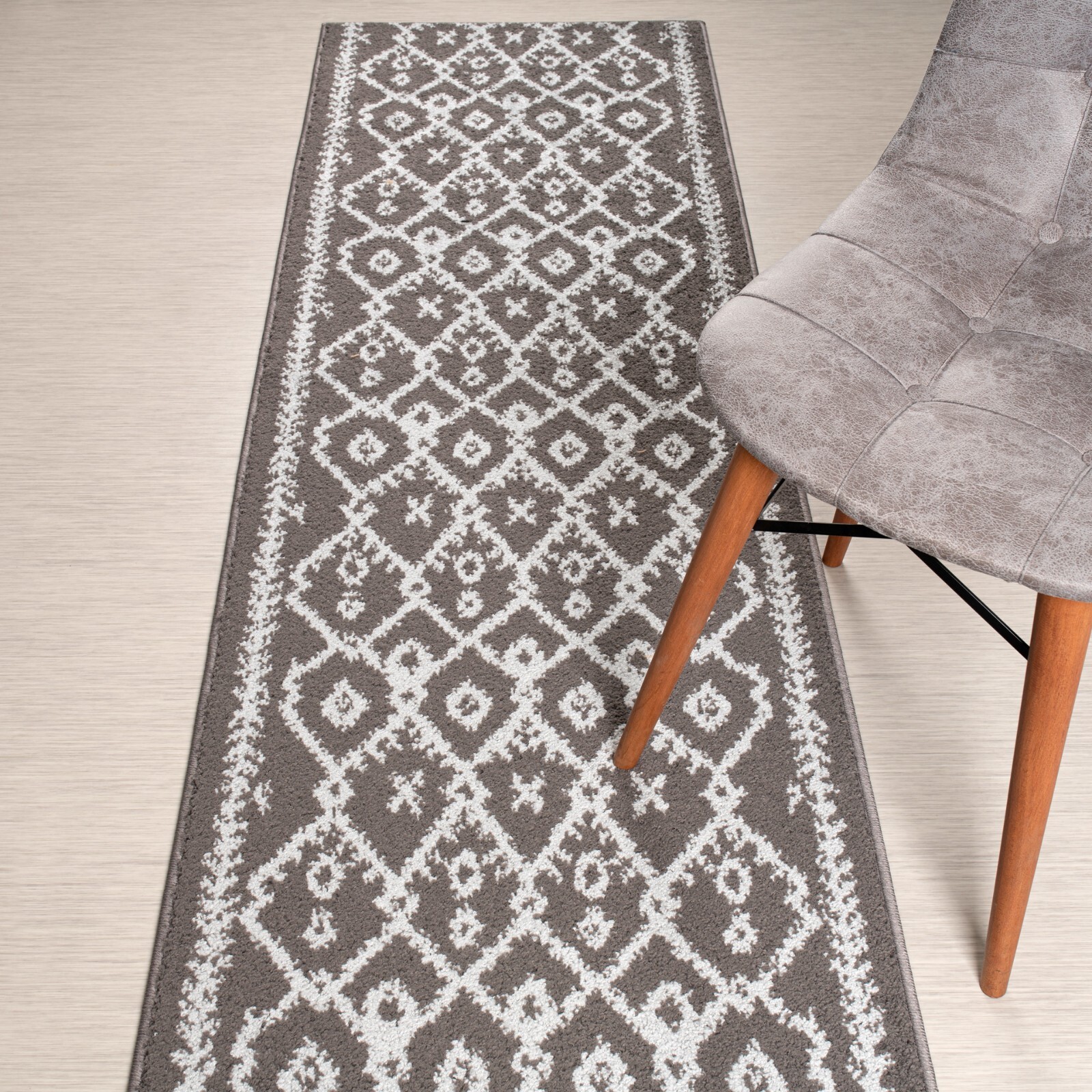 Custom Length Stair Hallway Runner Rug Non Slip Backing, Trellis Grey gallery
