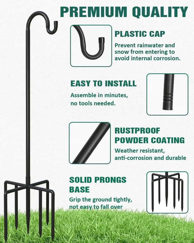 2Pack 76 Inch Adjustable Shepherd Hooks for Outdoor Outside, Heavy Duty with 7 P gallery