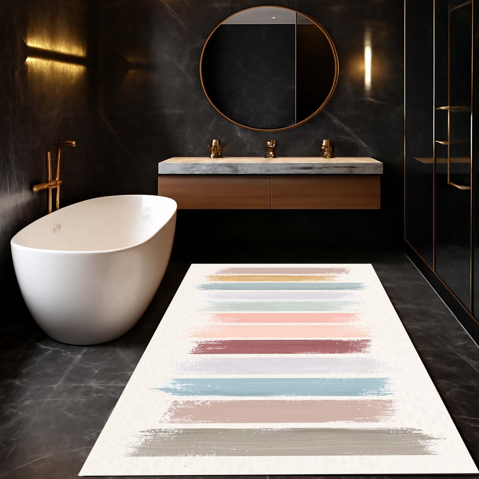 Modern Bath Rug, Abstract Bathroom Decor, Minimalist Stripes, Soft Pastel Rug gallery