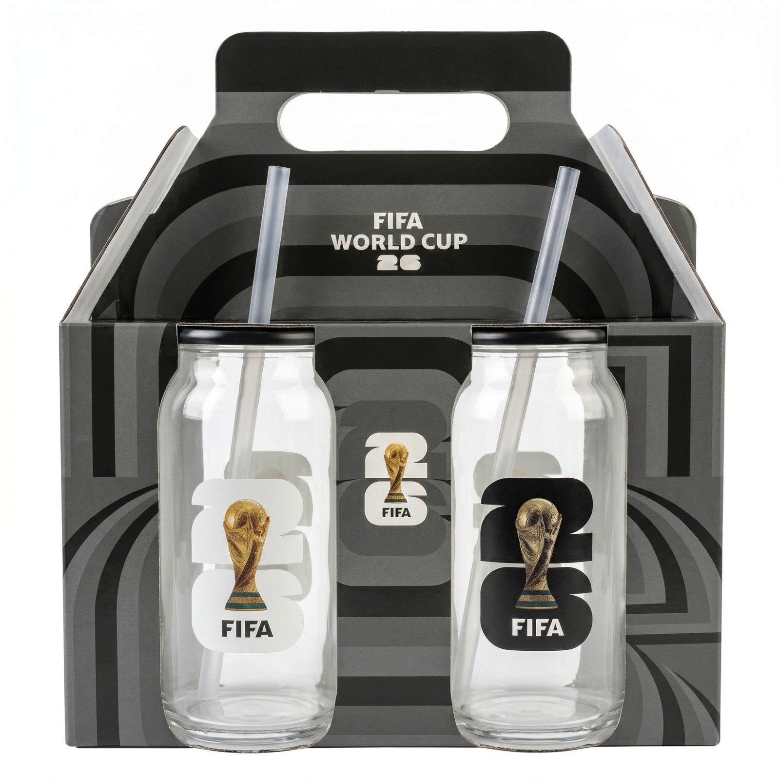 FIFA World Cup 2026 Trophy Glass Sipper Set of 2 - 16oz Cups w/ Lid Straw, Black gallery
