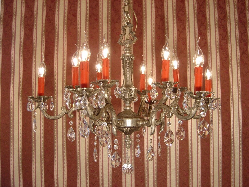 SILVER NICKEL CHANDELIER ANTIQUE FIXTURES CRYSTAL 12 LIGHTS LAMP Ø32" gallery