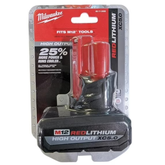 Milwaukee M12 High Output XC5.0 Lithium-Ion Battery Pack - Red (48-11-2450) gallery