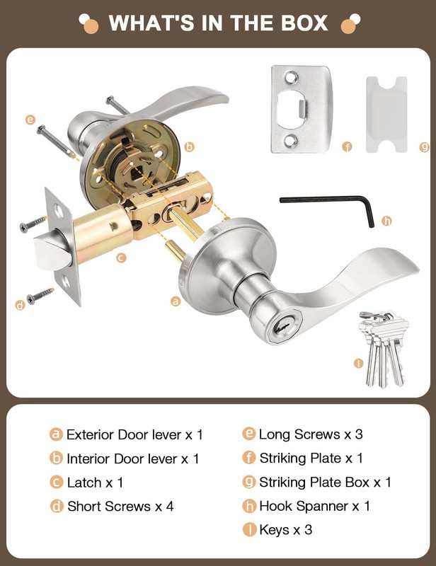 5 Pack Keyed Entry Lever with Same Key, Satin Nickel Wave Door Handle Set, Exter gallery