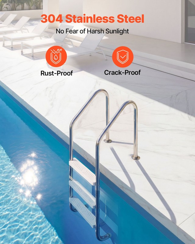 VEVOR Pool Ladder Inground 3 Wide Steps Double Handrails Stainless Steel 265lbs gallery