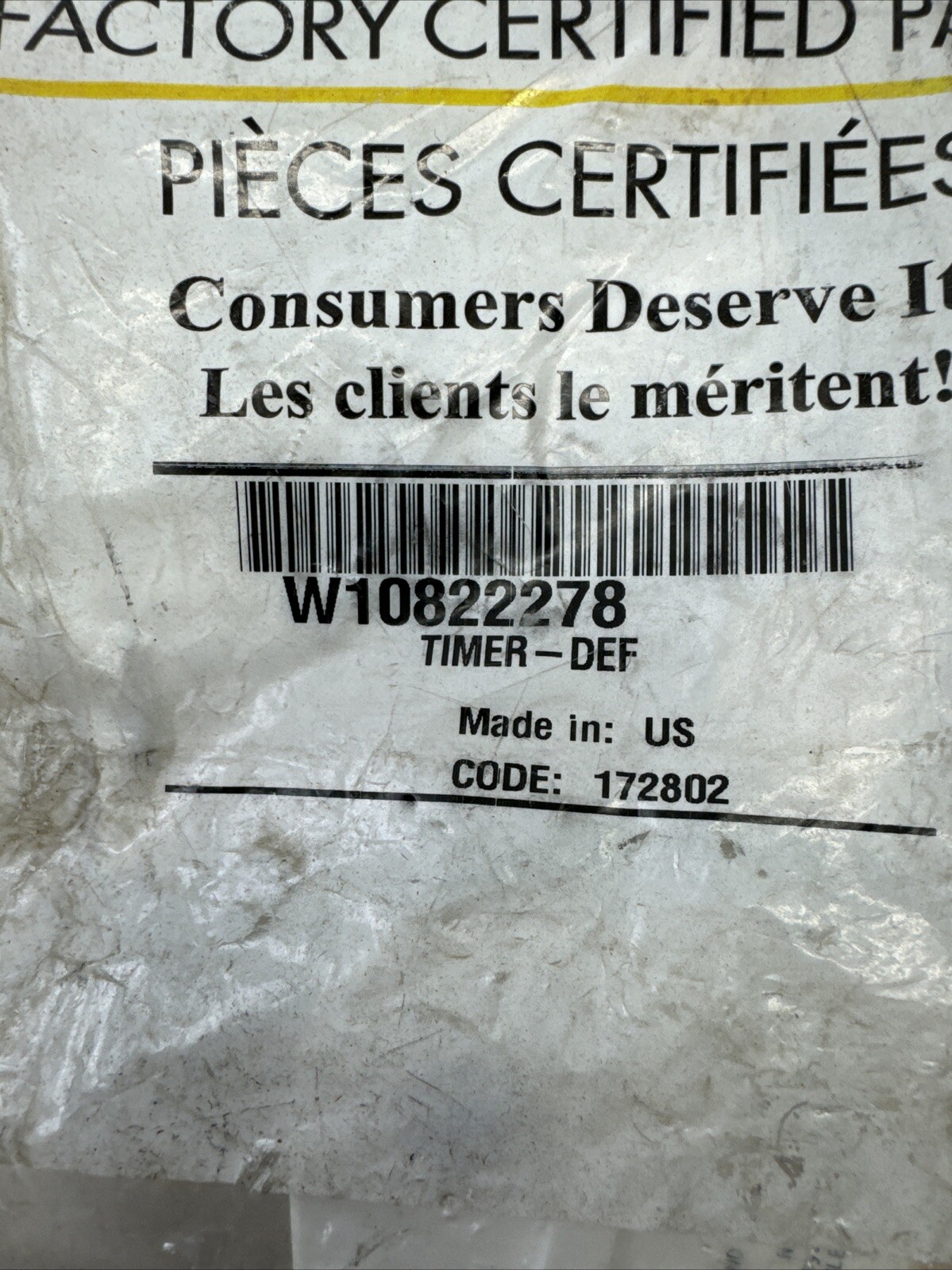 OEM Whirlpool W10822278 Refrigerator Defrost Timer Replacement gallery