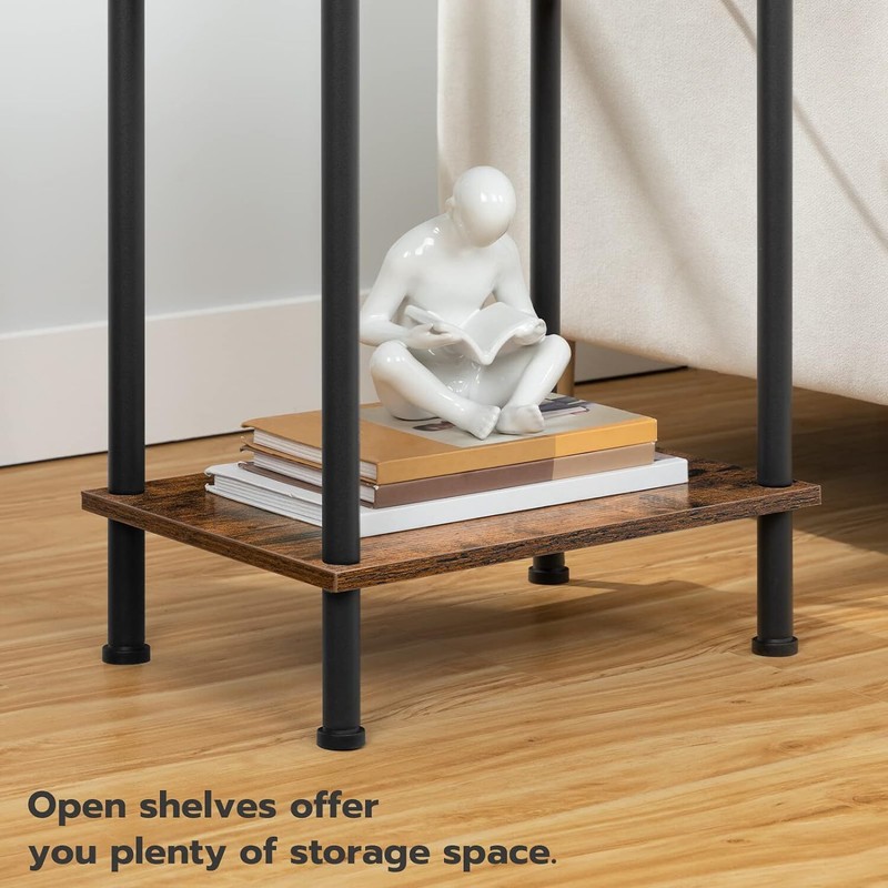 HOOBRO Side/End Table with Charging Station, USB Ports and Rustic Brown+black gallery
