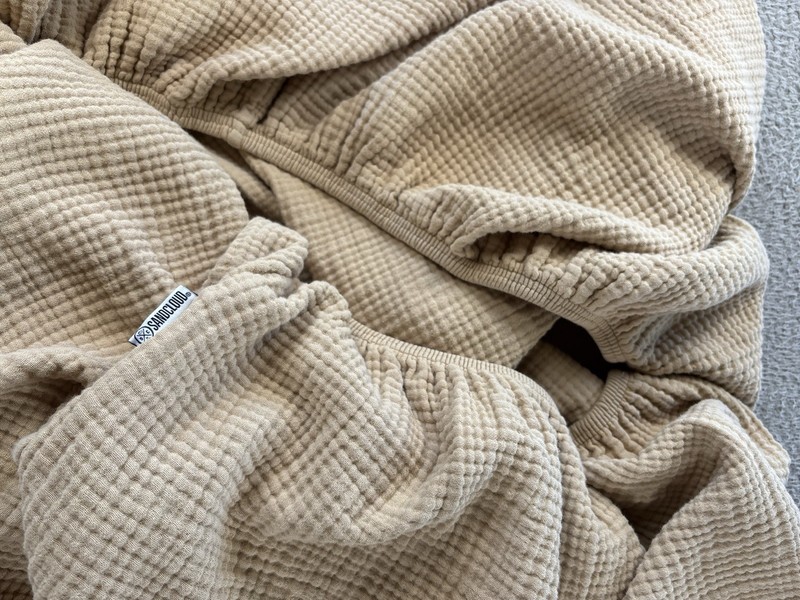 Sand Cloud Gauze Fitted Sheet King + 2 King Pillowcases Taupe Organic Cotton gallery