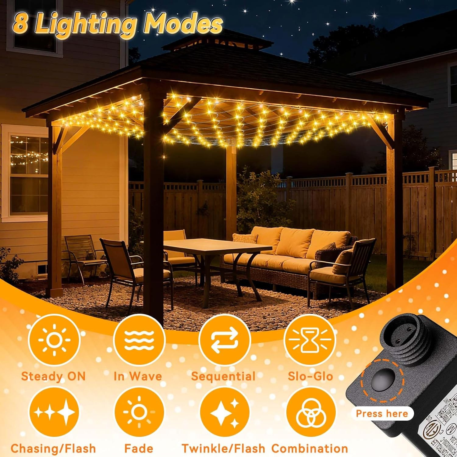 LitHome 10 x 10FT Gazebo Net Lights Outdoor, 200 LED Gazebo Lighting Waterproof, gallery