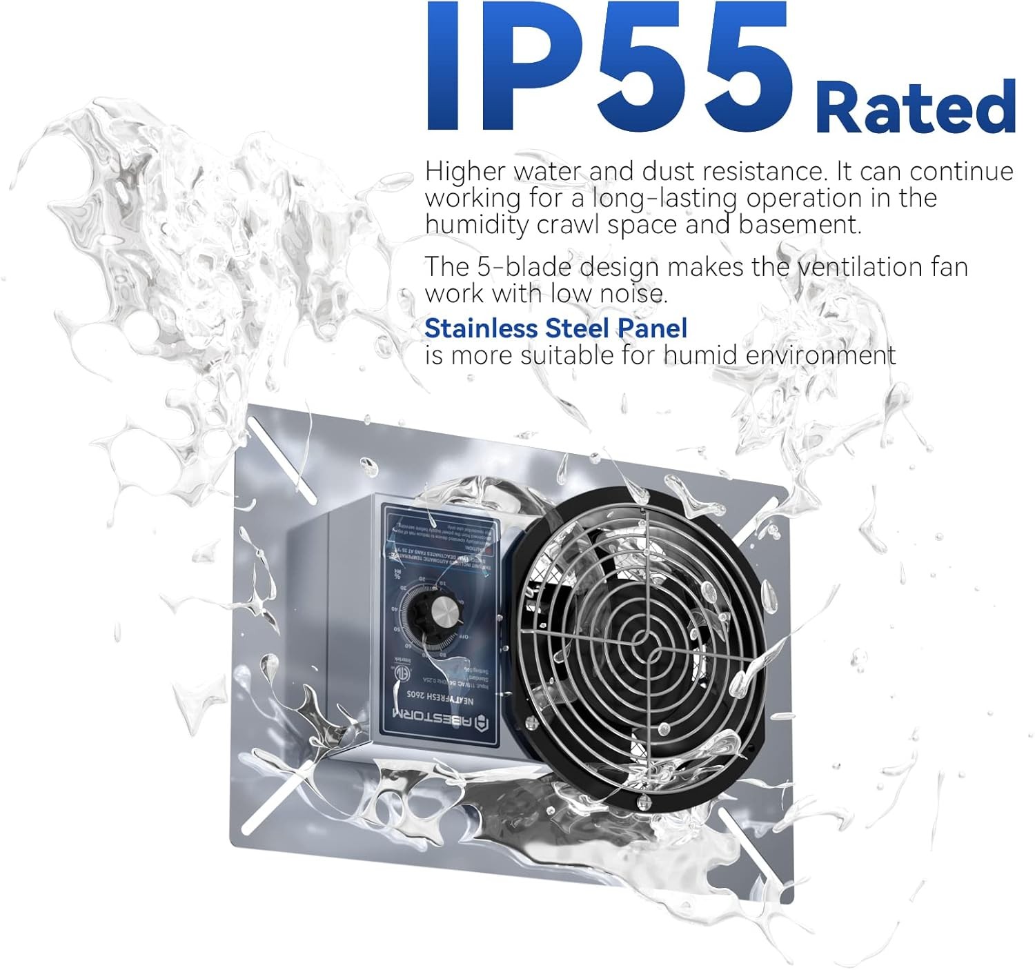 Abestorm 260CFM Crawl Space Ventilation Fan IP-55 Rated Vent Fan with Humidistat gallery