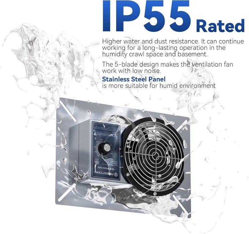 Abestorm 260CFM Crawl Space Ventilation Fan IP-55 Rated Vent Fan with Humidistat gallery