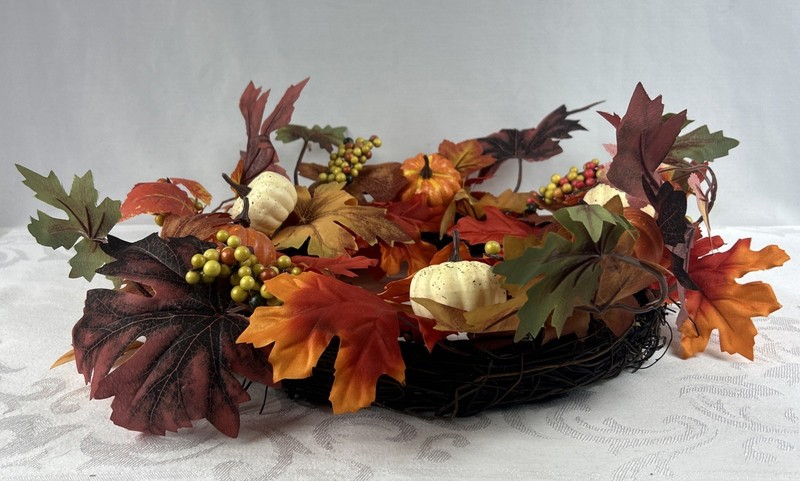 18” Artificial Autumn Maple Leaf & Berry Wreath – Fall Harvest Door Décor New gallery