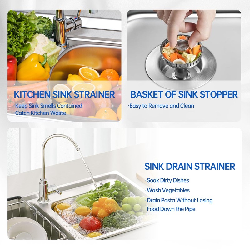 Kitchen Sink Drain Strainer, 304 Stainless Steel Sink Drain Plug, Quick Drain Ki gallery