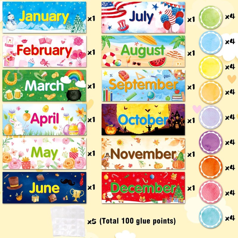 48 Pack Holiday Monthly Headliners 12 Months of The Year Bulletin Board Set S... gallery