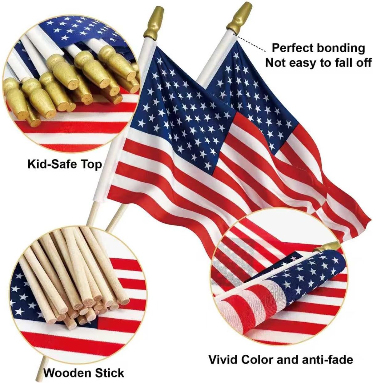 100 pack Fade Resistant Small American Flags On Stick,4x6 Inch US Flags Outside gallery